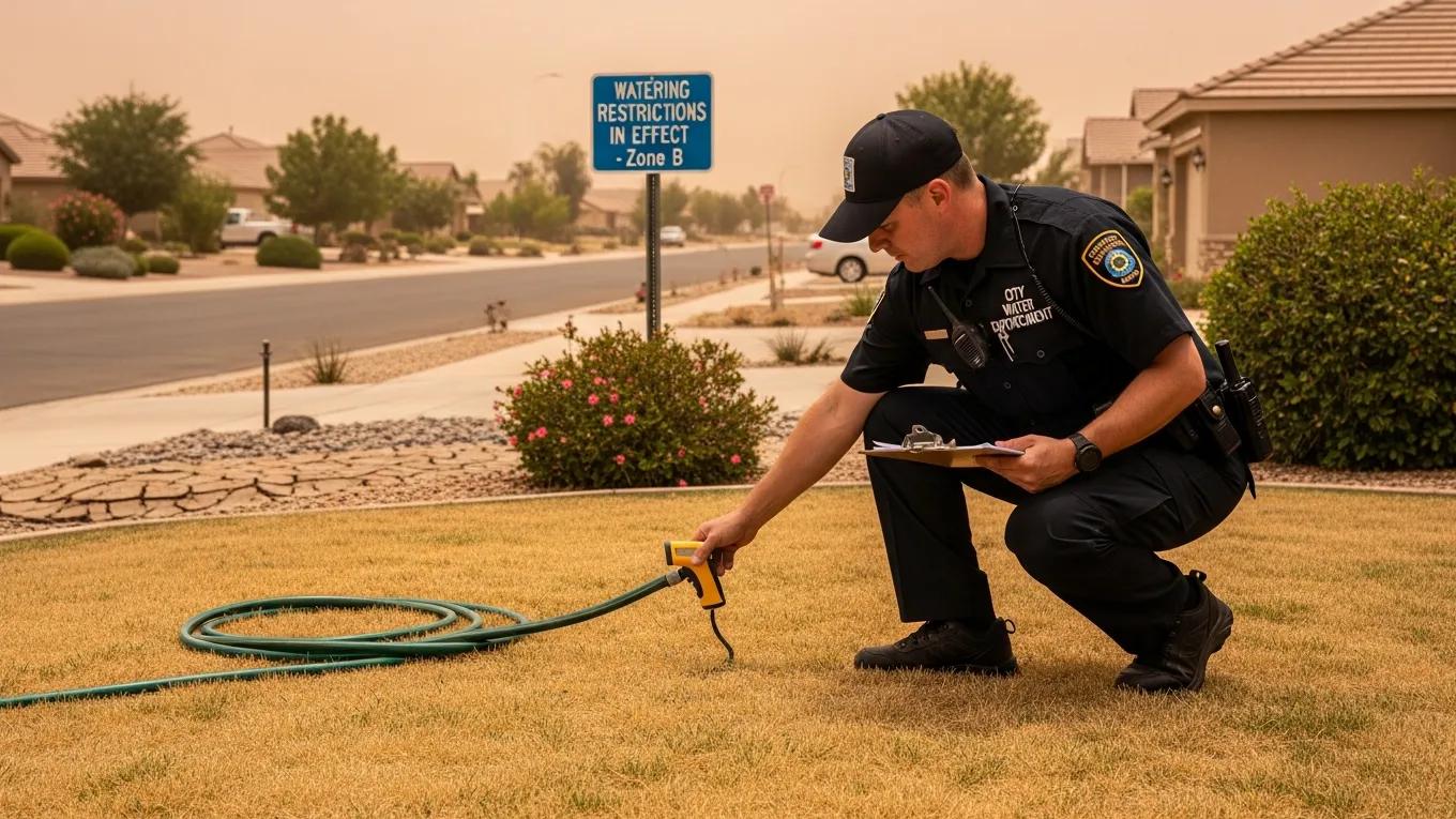 Local authority inspecting lawn for compliance with Vail watering restrictions